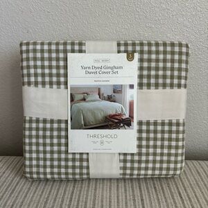 NWT Full/Queen Mini Gingham Duvet and Sham Set Moss Green - Threshold